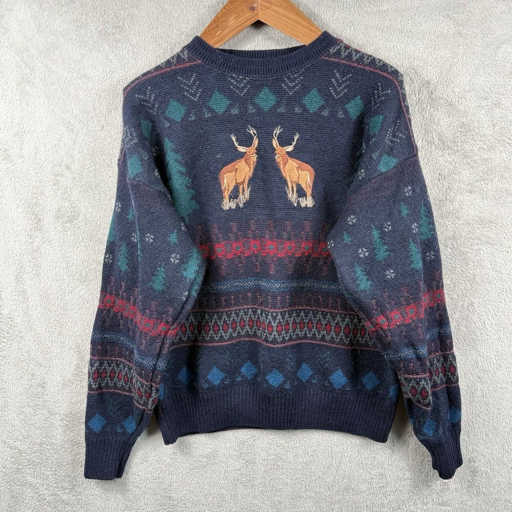 Pendleton Sweater Mens L Wool Deer Nature USA Made Aztec Fair Isle Holiday FLAW